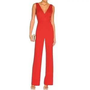 Alice + Olivia NEW Gale Crepe Jumpsuit V-Neck Sleeveless Bright Poppy Red Size 2